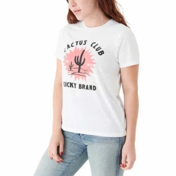 Lucky Brand Graphic T Shirt Top Crew Neck Cactus Club Womens White Size X Large - Picture 2 of 11